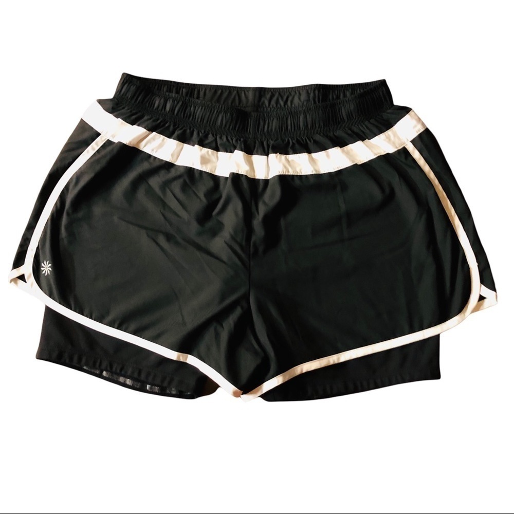ATHLETA - WOMENS BLACK AND WHITE ATHLETIC SHORTS SIZE MEDIUM